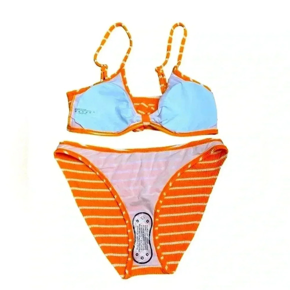 NWOT, SHEIN, Textured Tie-Front Striped Bikini  Set, XL, Orange & White ☀️ - Picture 6 of 9